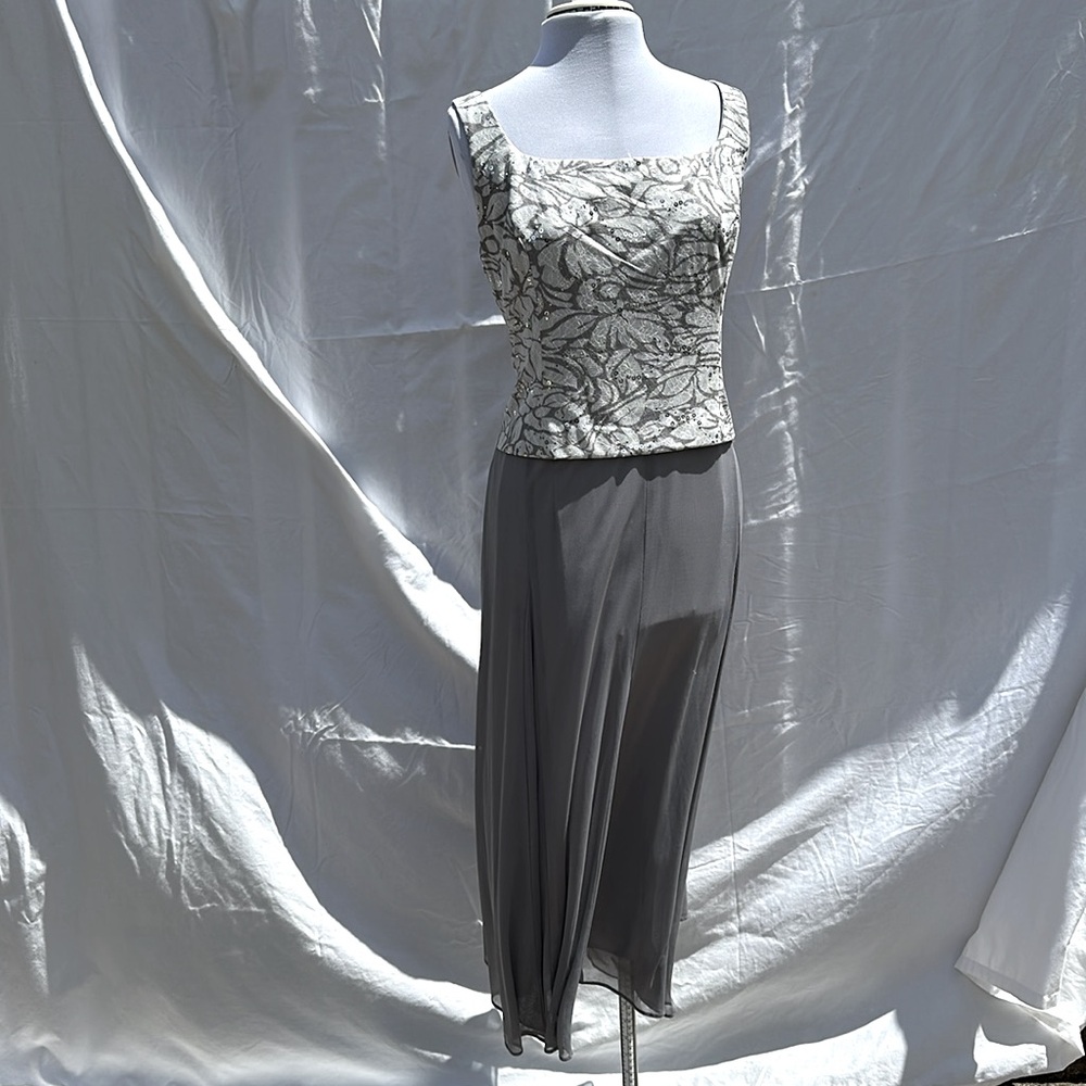 Alex Evenings formal full lace cami dress w/chiffon skirt and lace sequin jacket - Picture 2 of 4